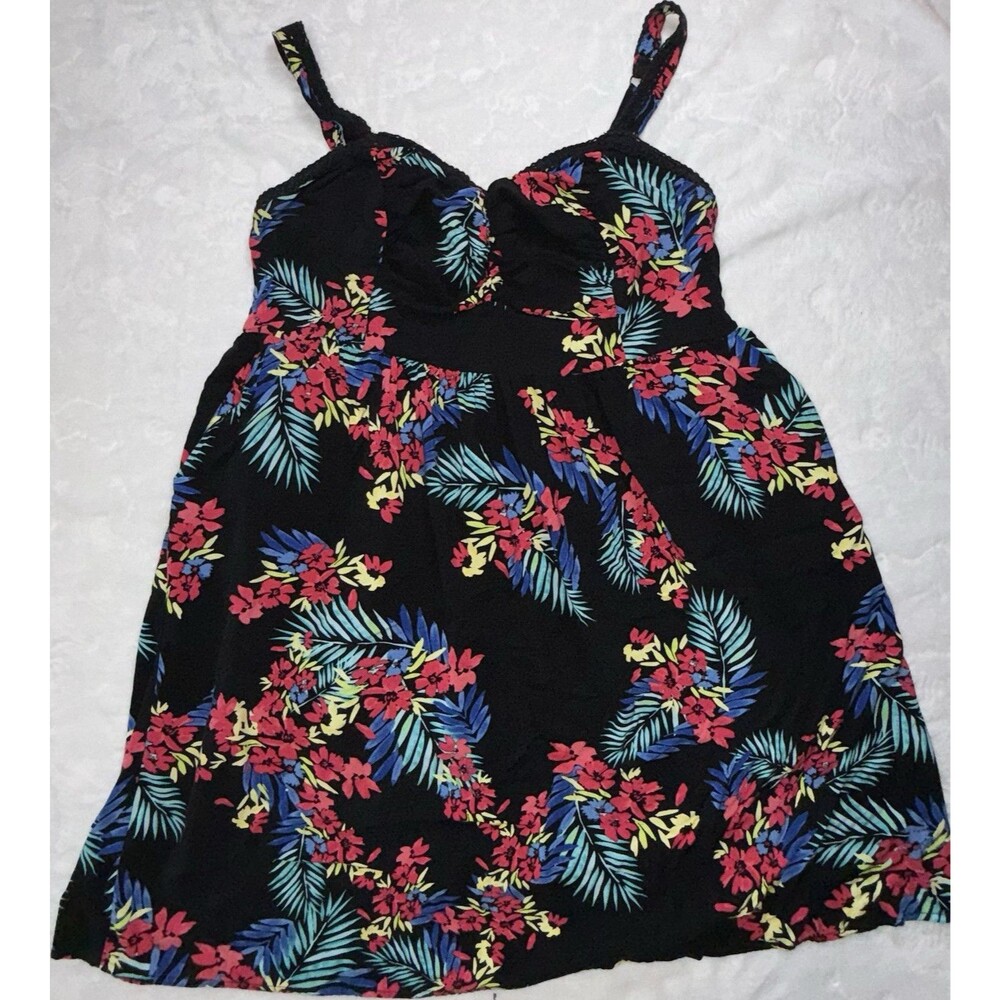 Torrid Plus Size 1 Skater Dress Tropical Floral Black  Summer Cruise Vacation
